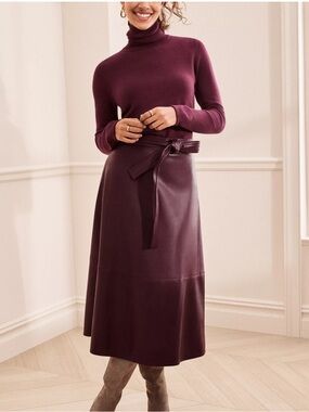 NWT Ann Taylor Burgundy Faux Leather Midi Skirt